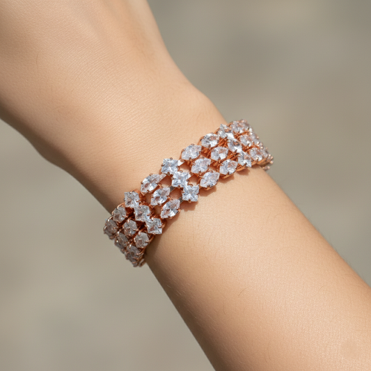 Rose Gold Crystal Tennis Cuff Bracelet