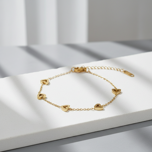 Gold Open Heart Chain Bracelet
