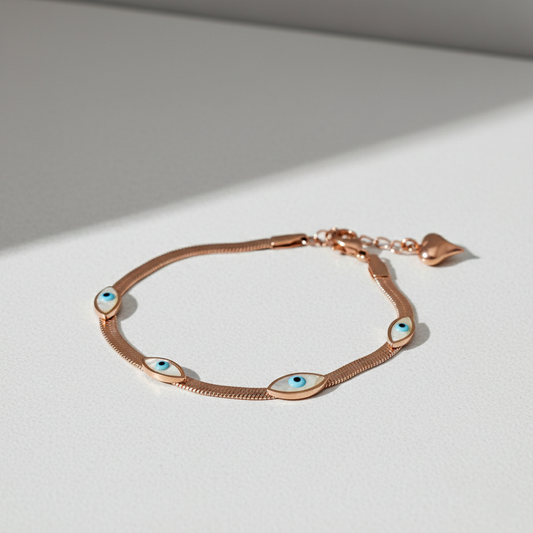 Rose Gold Evil Eye Bracelet – Adjustable Protection Chain