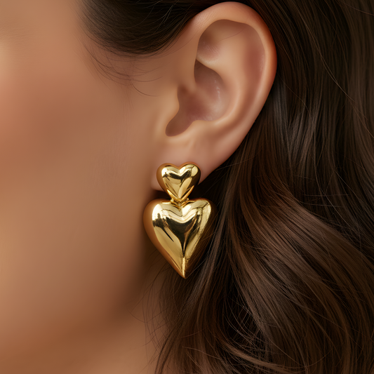 Double Heart Drop Earrings