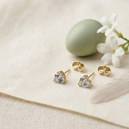 Classic Solitaire Heart Shape Stud Earrings