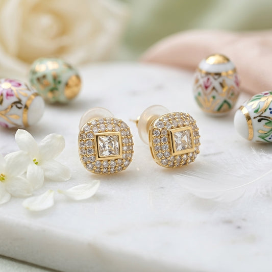 Luxury Princess-Cut Crystal Stud Earrings