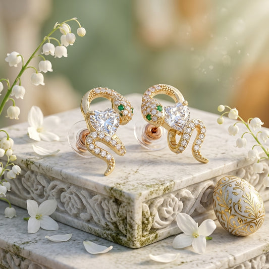 Serpentine Heart Crystal Stud Earrings