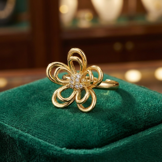 Gold Flower Statement Ring With Moissanite Diamond
