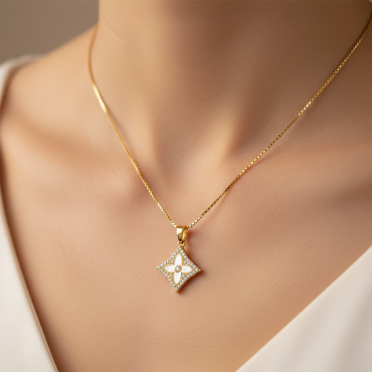 Gold Floral Charm Pendant Necklace