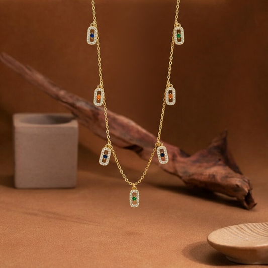 Multi-Color Gemstone Charm Necklace