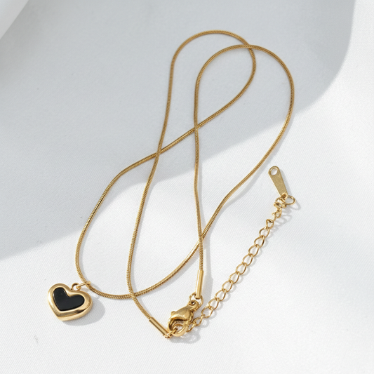 Onyx Tiny Heart Pendant Necklace