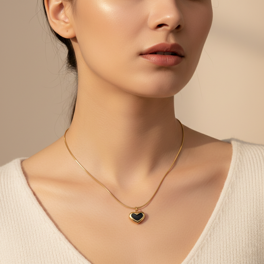 Onyx Tiny Heart Pendant Necklace