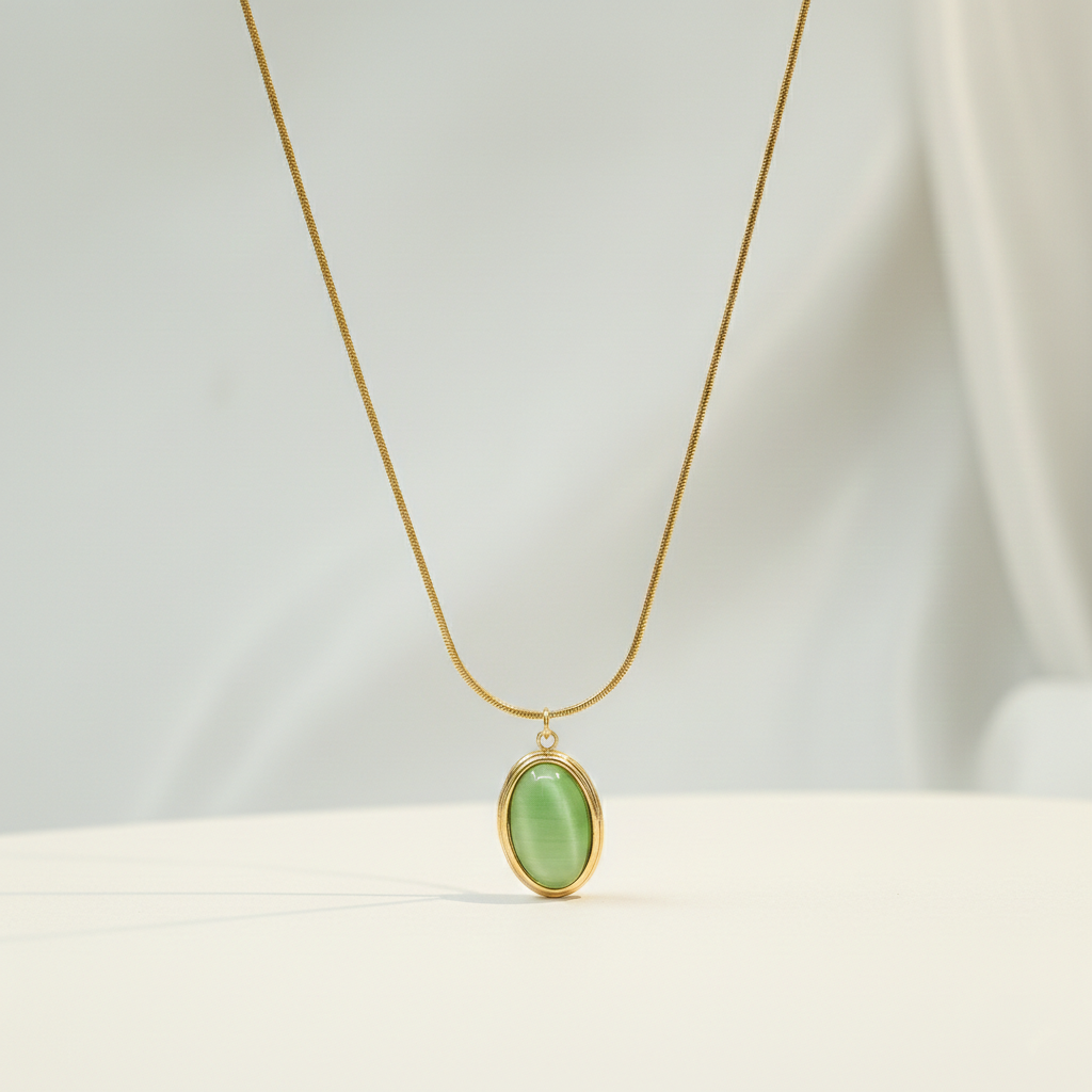 Green Oval Pendant Necklace