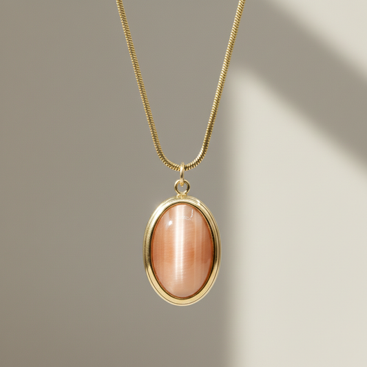 Oval Peach Pendant Necklace