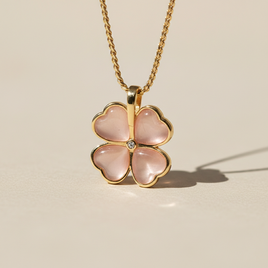 Pink Clover Pendant Necklace