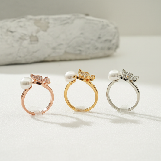 Butterfly Pearl Engagement Ring