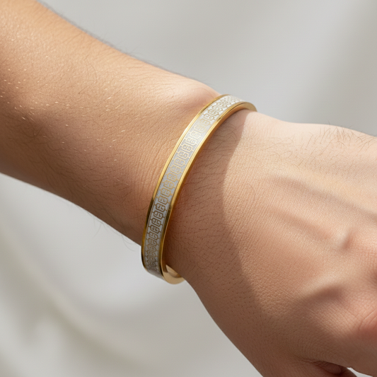 Two-Tone Greek Key Pattern Bangle Bracelet