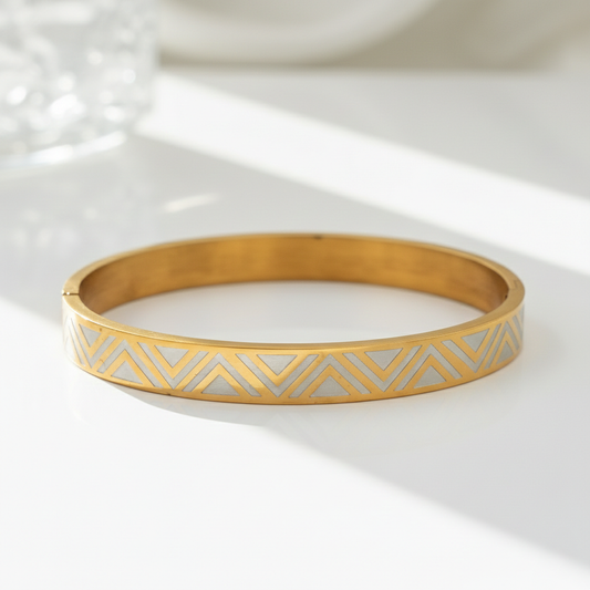 Two Tone Geometric Inlay Bangle Bracelet