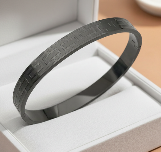 Stainless Steel Greek Key Engraved Bracelet