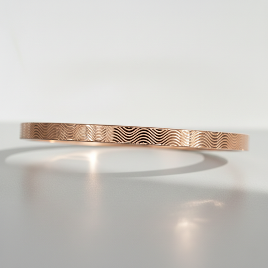 Minimal Wave Texture Gold Bangle Bracelet