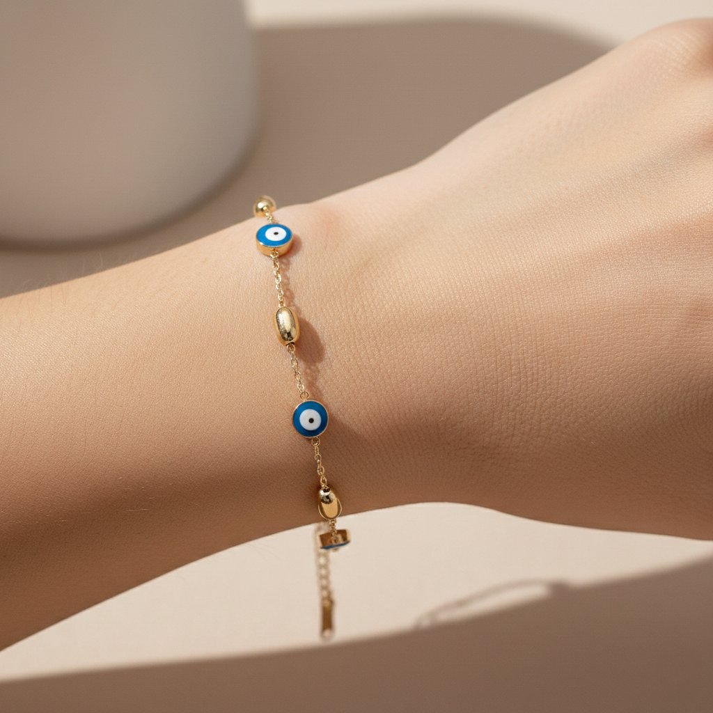 Gold Evil Eye Charm Bracelet