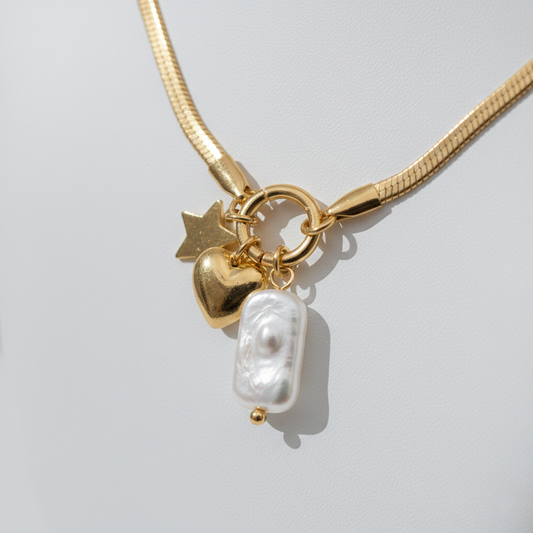 Gold Snake Chain Charm Necklace