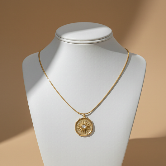 Sunburst Pendant Necklace with Moonstone