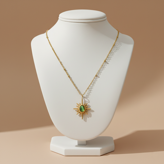 Green Stone Sunburst Necklace