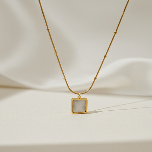 Square Moonstone Pendant Necklace