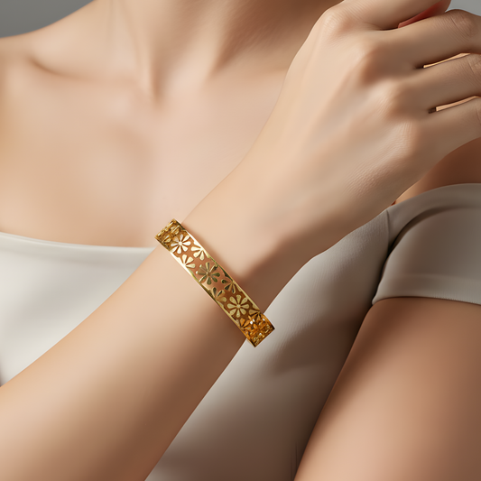 Floral Cut-Out Gold Bangle