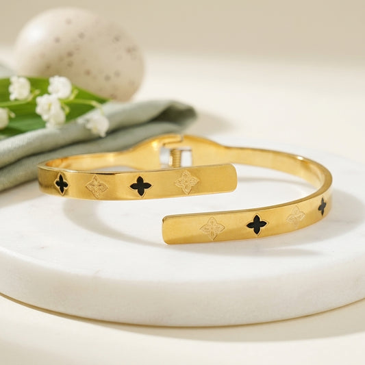 Gold Clover Open Cuff Bracelet