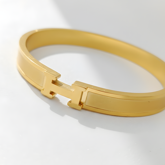 Gold "H" Detail Hinged Bangle