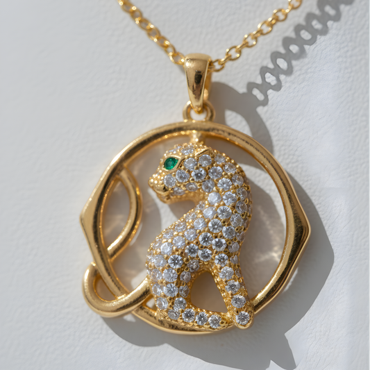 Green Eye Panther Pendant Necklace