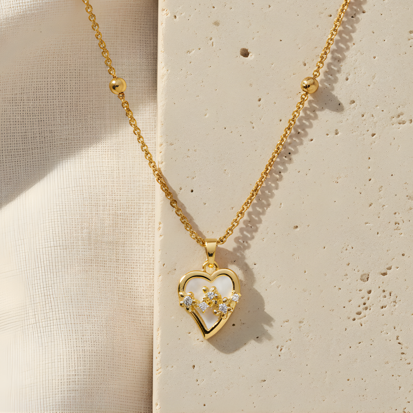 Gold Heart Flower Pendant Necklace