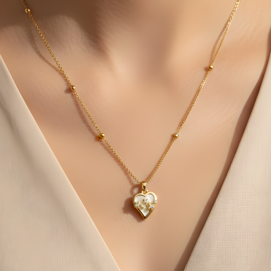 Gold Heart Flower Pendant Necklace