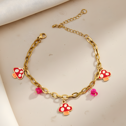 Gold Mushroom Charm Bracelet