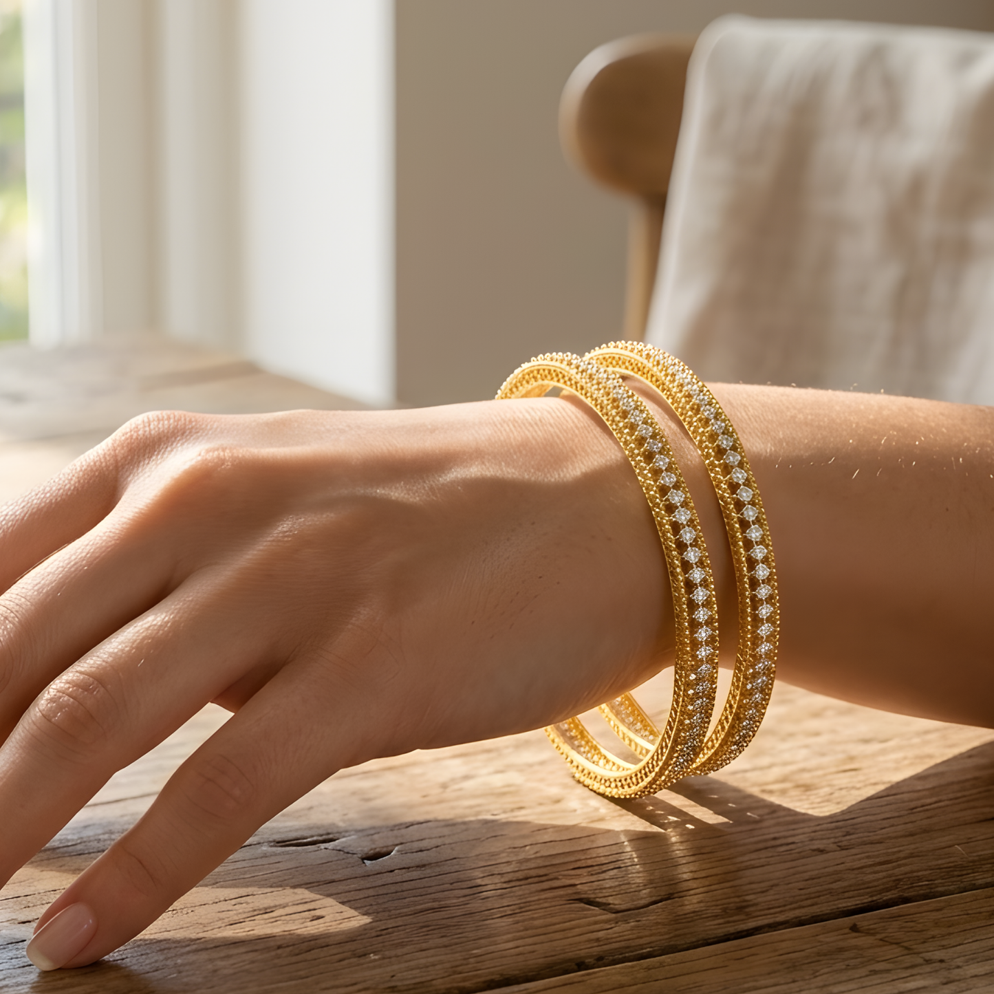 Diamond-Studded Sleek Bangles For Women