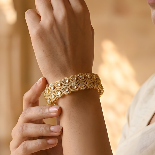 Gold Teardrop Crystal Statement Bangles