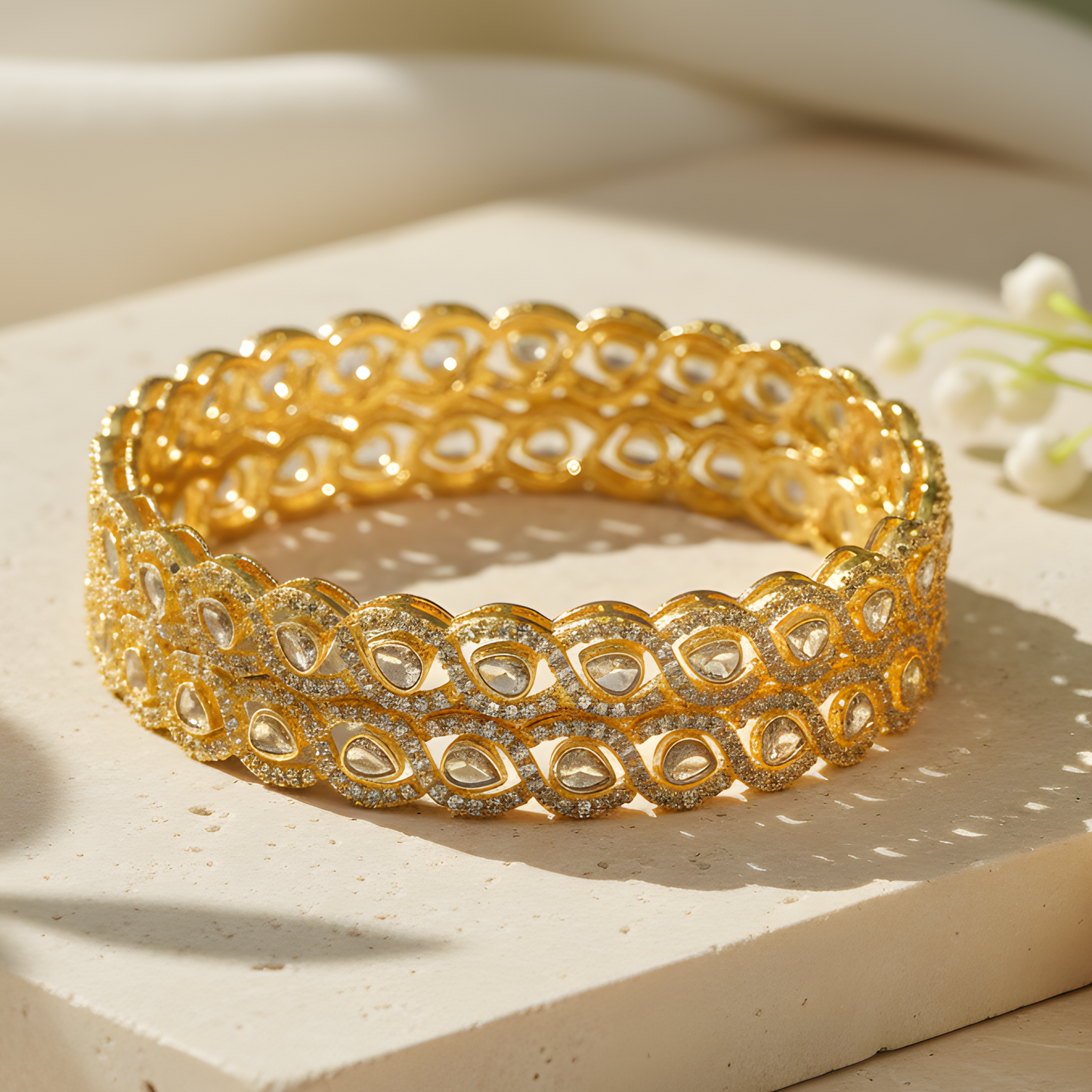 Gold Teardrop Crystal Statement Bangles