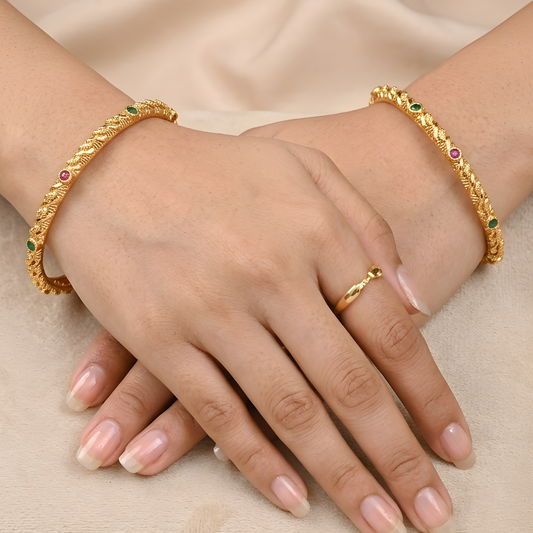 Traditional Gold Textured Bangles For Women