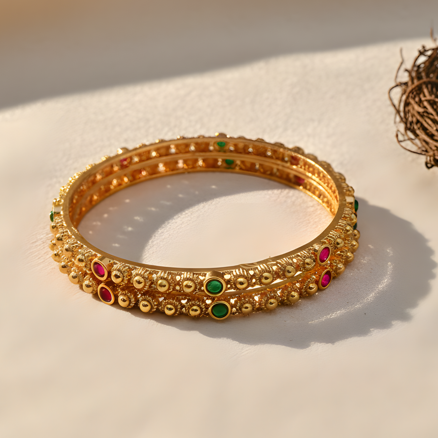 Antique Gold Beaded Bangles