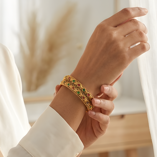 Intricate Diamond-Pattern Traditional Bangles