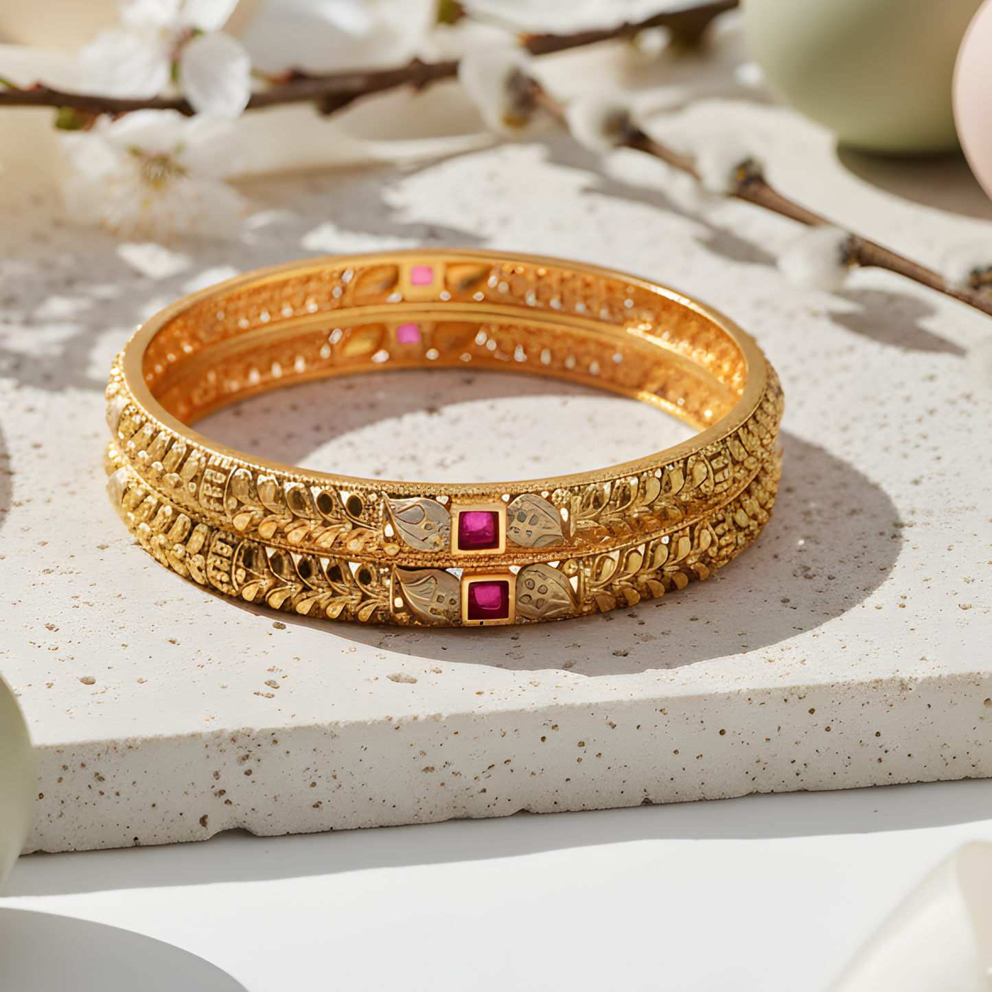 Leaf-Patterned Bangles For Women