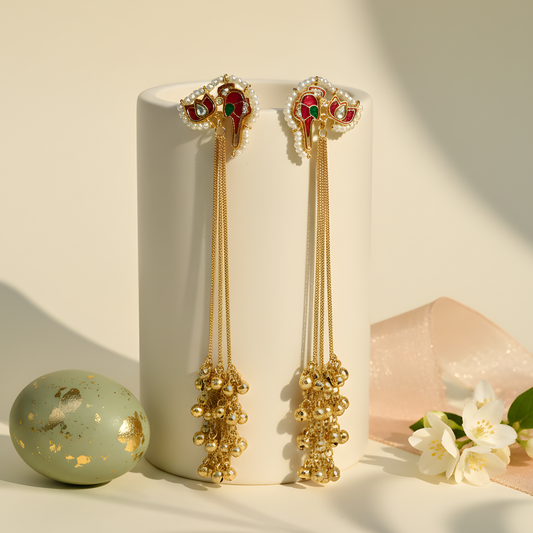 Meenakari Bird Tassel Earrings with Golden Ghungroo