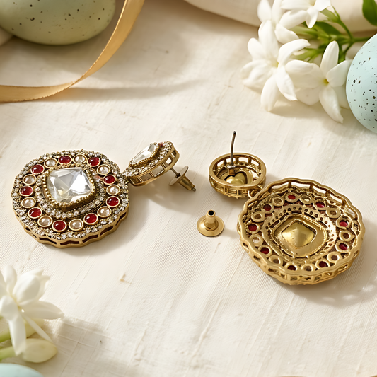 Red Polki Kundan Earrings