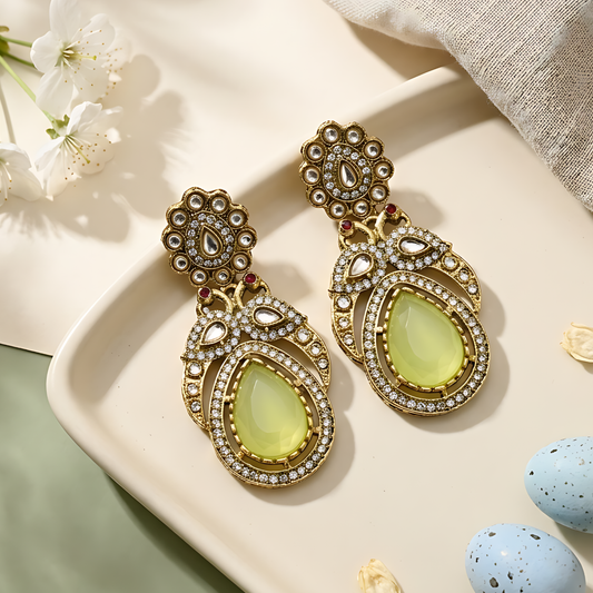 Kundan Drop Earrings with Polki Crystals