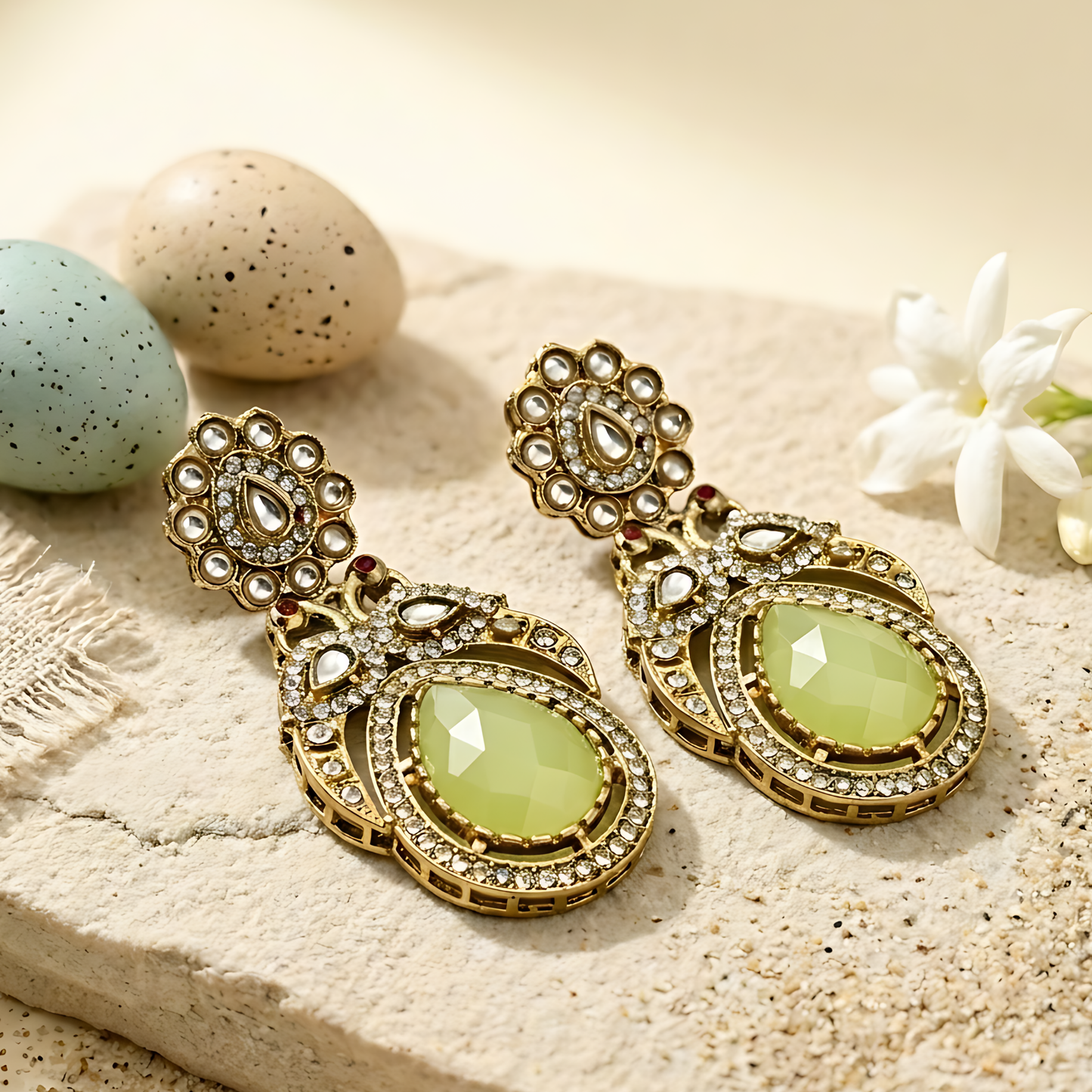 Kundan Drop Earrings with Polki Crystals