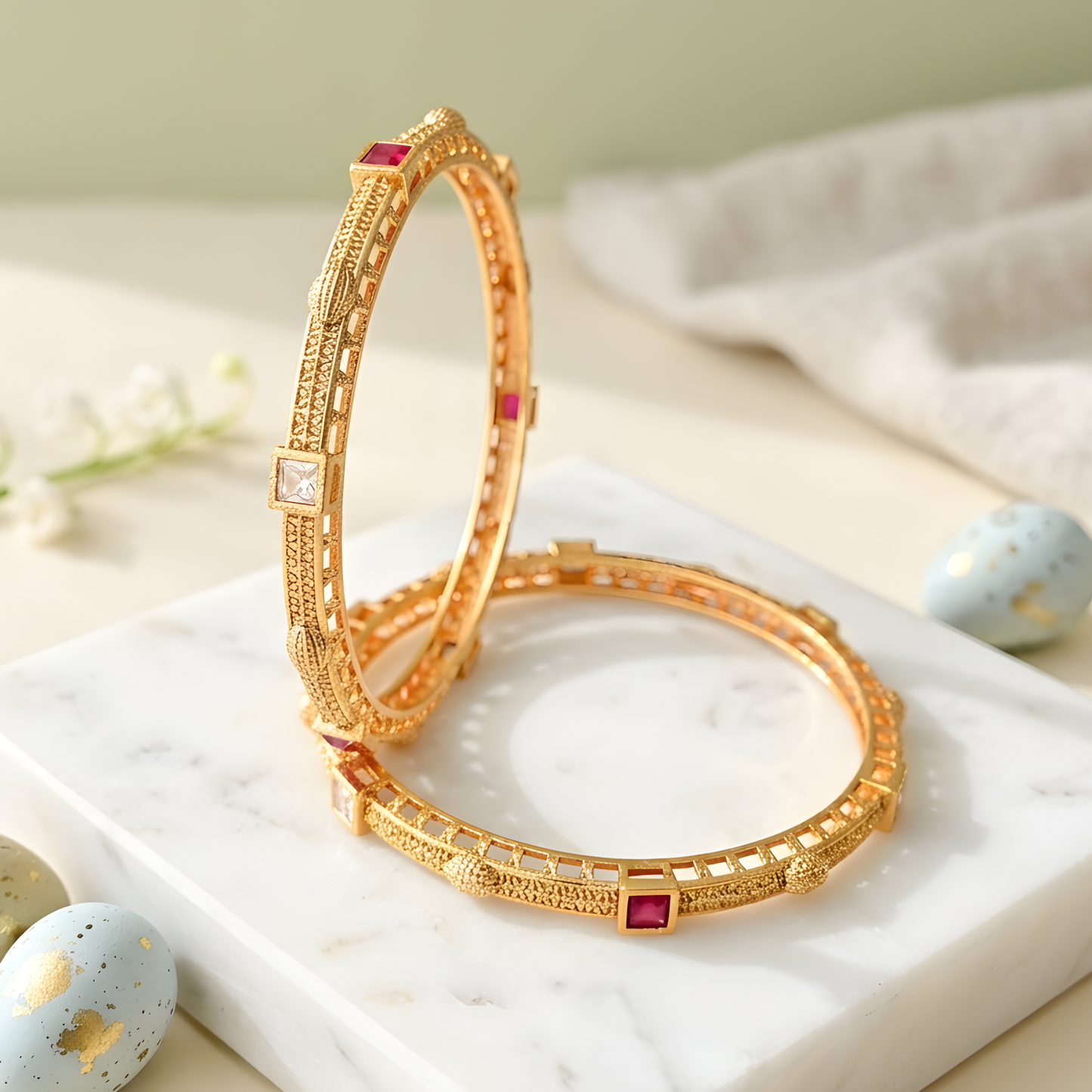 Gold Plated Textured Heritage Bangles