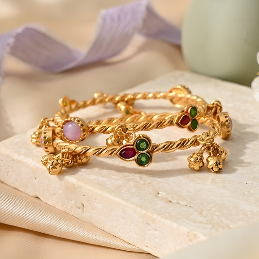 Gemstones Ghungroo Twisted Bangles