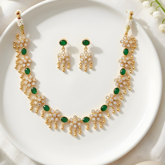 Gold Plated Kundan Necklace Set with Earrings