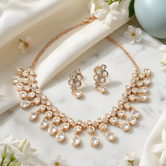 Kundan Polki Necklace Set With Earrings