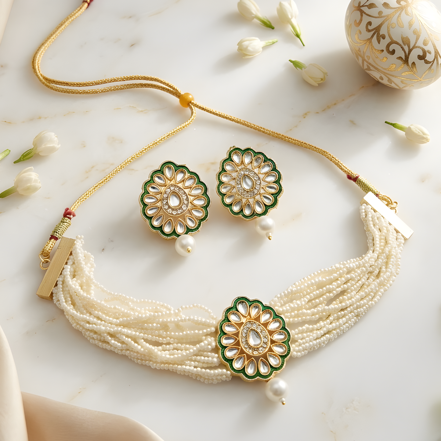 Kundan Pearl Choker Necklace Set