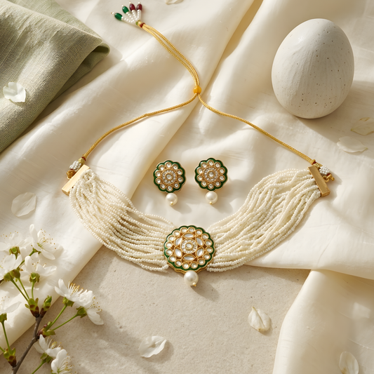 Kundan Pearl Choker Necklace Set