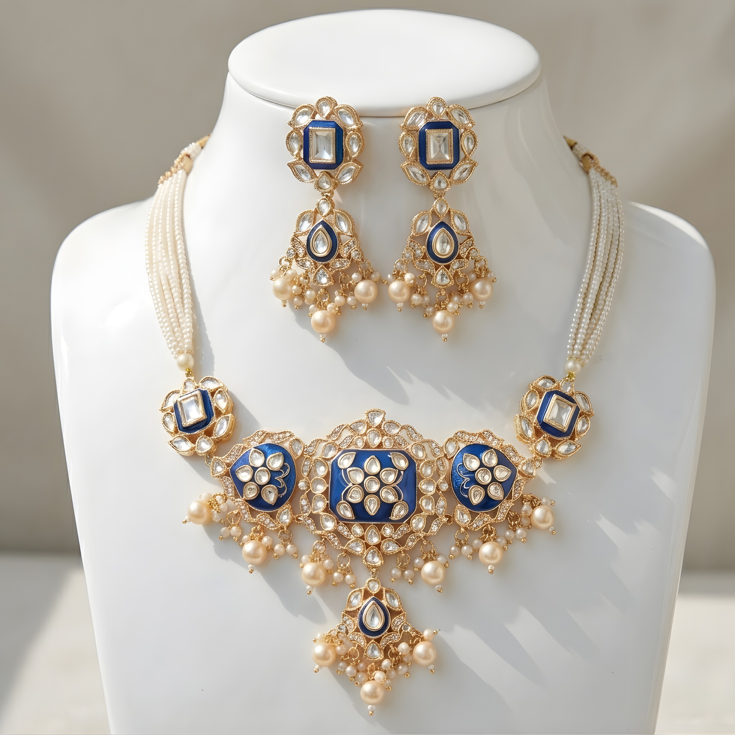 Blue Meenakri Kundan Choker Necklace Set